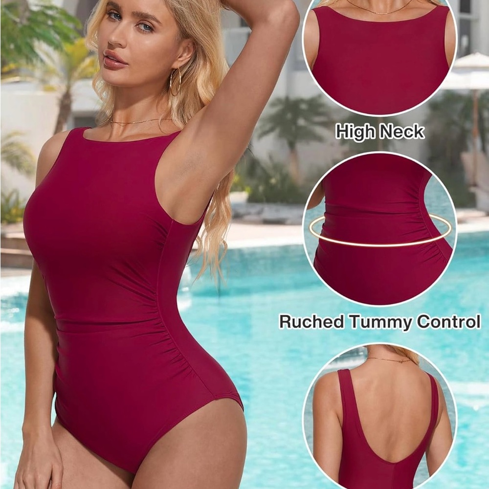 Wine Red One-Piece Swimsuit